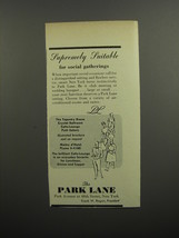 1952 The Park Lane Hotel Ad - Supremely Suitable for social gatherings - $18.49