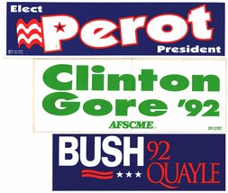 Vintage Presidential Bumper Stickers Perot, Bush/Quayle, Clinton/Gore &amp; Nixon - £7.86 GBP