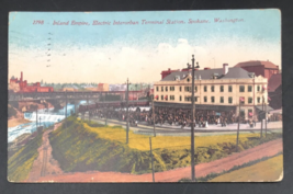 1914 Inland Empire Electric Interurban Terminal Station Spokane WA Postcard USA - £7.46 GBP