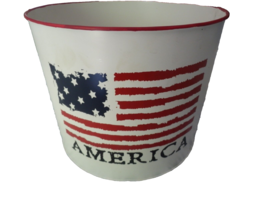 New Patriotic America Flag Bucket W/ Handle 11&quot; X 9&quot; White Metal Americana 4TH - £31.10 GBP