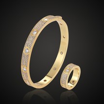 Theresa luxury brand full micro pave setting zircon love&#39;s bangle with ring set  - $48.13