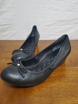 Cole Haan Tali Grand Lace Wedge Black Leather Pump Shoes with Bow Size 7 - $29.95