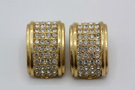 Vintage Christian Dior Gold-tone Clear Crystal Wide Half Hoop Clip On Earrings - £128.67 GBP