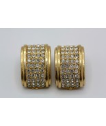 Vintage Christian Dior Gold-tone Clear Crystal Wide Half Hoop Clip On Ea... - £128.71 GBP