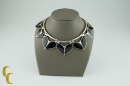 Taxco Mexico Sterling Silver Onyx Inlay Heart Dangle Choker Necklace - $2,446.73