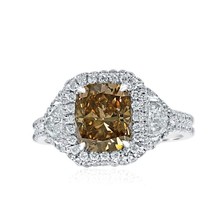 3.38 Ct Fancy Light Brown Cushion Cut Diamond Engagement Ring 18k White ... - $100,953.14 MXN