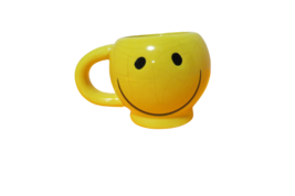 Teleflora Smiley Face Planter Cup Mug Happy Face Yellow 10 Oz Crazing - £6.33 GBP