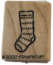Stampin Up Rubber Stamp Christmas Stocking Small Sock Stripes Winter Holidays - $2.99