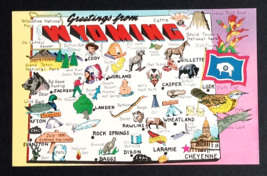 Greetings from Wyoming WY Large Letter State Map Tichnor UNP Postcard c1960s - £4.78 GBP
