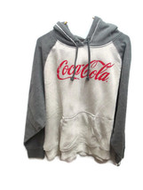 Coca-Cola Speckled Cream and Gray Hooded Sweatshirt Distressed Colorbloc... - $37.13