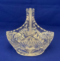 Vintage cut lead crystal clear glass bride&#39;s basket candy dish stars fans 6&quot; - £19.18 GBP