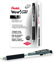 NEW Pentel WOW! Gel Retractable Pen 0.7mm Med Line Black Ink 12-Pack (K437-A)  - £8.50 GBP