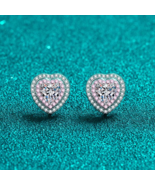 18K 925 Sterling Silver 0.5CT Heart Cut Moissanite Pink Inlaid Stud Earr... - $119.99