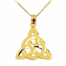 Solid Yellow Gold 14K Celtic Trinity Endless Knot Charm Pendant Necklace - £115.01 GBP+