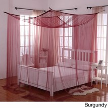 Burgundy Red Four 4 Post Bed Canopy Netting Curtains Sheer Panel Corner ... - £102.43 GBP