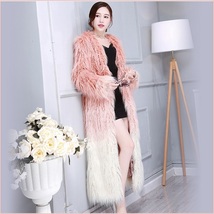 Shaggy Gradual Pink Long Hair Mongolian Sheep Faux Fur Long Length Winter Coat