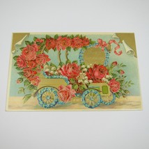 Postcard Congratulations Antique Car Full Red Roses Blue Forget Me Not Flowers - £7.98 GBP