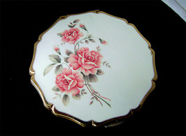 Vintage Stratton Queen Compact  Pink Enamel Roses Convertible PAT 764125 - £26.75 GBP