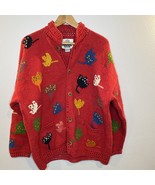 Vtg Amano Bolivia Sweater Womens XL (?) Red Tulip Cotton Knit Button Car... - $93.50