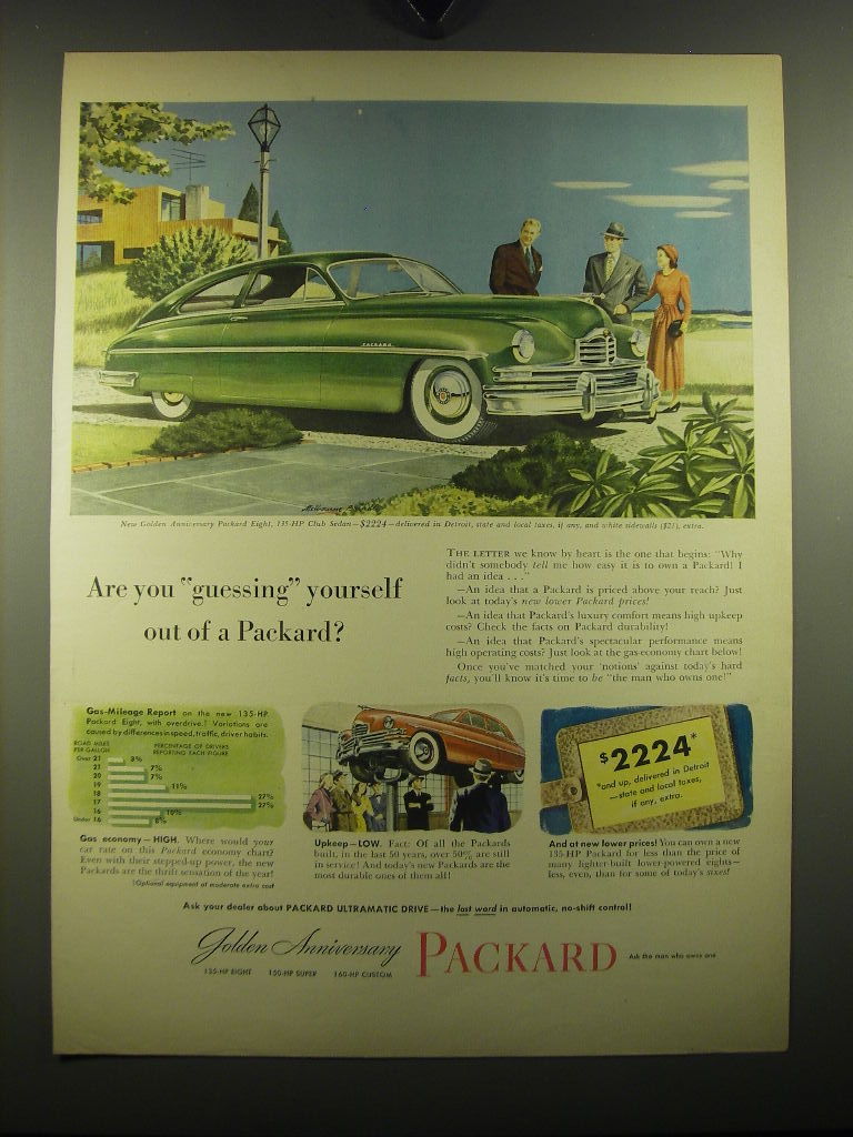 1949 Packard Golden Anniversary Eight Advertisement - art by Melbourne Brindle - $18.49