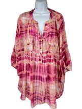 Avenue Womens Pink &amp; Peach Abstract Printed Blouse 30/32 Button-Up Pocke... - $22.95