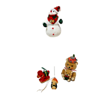 Vintage Lot 4 Flocked Christmas Ornaments Bears Horse Penguin Snowman Pick - £12.06 GBP