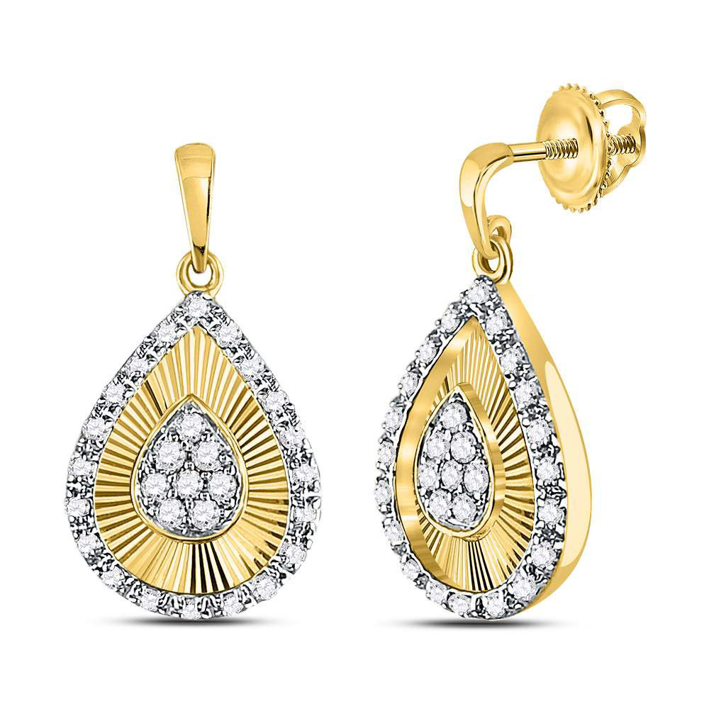 Primary image for 10kt Yellow Gold Womens Round Diamond Teardrop Dangle Earrings 1/3 Cttw