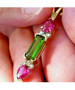 Earth mined Tourmaline Diamond Deco Pendant Geometric Design Solid 14k G... - $6,979.00 CAD