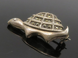 925 Sterling Silver - Vintage Sparkling Marcasite Turtle Brooch Pin - BP4828 - £24.68 GBP