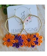 Orange Purple Gold Circle Dangle Earrings - €11,85 EUR