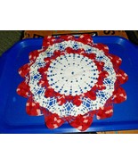 Vintage Crochet Doily Variegated Pink White and Red Round 13 1/2&quot; diamet... - $11.24