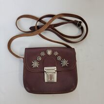 ITALY Brown Leather Crossbody Bag Purse Silver Tone Embellishments Small... - $25.03 CAD