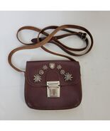 ITALY Brown Leather Crossbody Bag Purse Silver Tone Embellishments Small... - $327.62 MXN