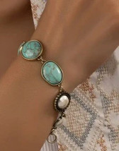 Turquoise Pearl bronze link bracelet - $13.86