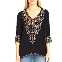 Size: 2x-Large,Color: Black - Private Garden Embroidered Tunic Tops In V... - $140.49
