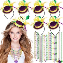 24 Pcs Mardi Gras Feather Headbands with Beads Necklaces for 1920s Hat H... - £43.36 GBP