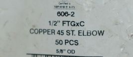 Nibco 9046200 Copper 45 Degree Street Elbow 1/2 Inch FTG x C 6062 Bag of 50 image 5