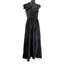 One Shoulder Black Vintage Sequin Gown Bow ILGWU Made 9 - $116.10