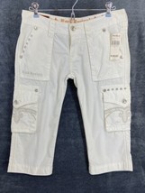 Rock Revival Buckle Size 26 White Cotton Cargo Cropped Studded Bling NWT - £44.51 GBP
