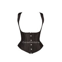 Black Satin Underbust Corset Shoulder Straps Christmas Costume Waist Tra... - $74.99+