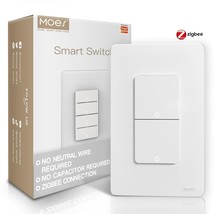  Smart Switches 2 Gang No Neutral Wire Require Zigbee Hub Double Inteligen - £63.72 GBP