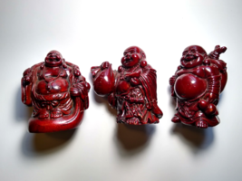 Buddha Figures Hotei Figurines Mahogany Red Resin 4" Happy Luck Laugh Lo... - $27.53