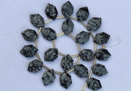 Natural, 20 piece faceted snowflake Obsidian hexagon briolette gemstone beads, 1 - £55.93 GBP