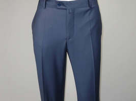 Men's MONO Turkey Slacks 100% Wool Plain Front Regular Fit 2501-24 Mid Blue image 5