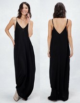 LOVE STITCH Black Gauzy Mila Cocoon Maxi Dress w/ Pockets Boho Slouchy S... - £38.48 GBP