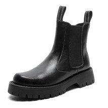 Black Men Chelsea Boots Split Leather Male Slip On Ankle Boots Platform Casual S - £62.03 GBP