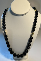 Jewelry Necklace Black  Gold Tone Beads Chunky Graduated  Large to Small 28&quot; - £8.88 GBP