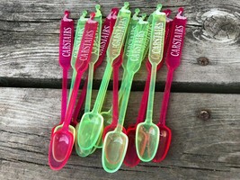Lot 15 Vintage Carstairs Swizzle Sticks Spoons Neon Pink &amp; Green Barware  - $9.85
