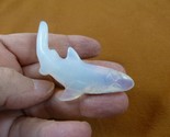 (Y-SHA-715) little WHITE OPALITE SHARK gemstone FIGURINE love sharks statue - $23.36