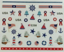 Nail Art 3D Decal Stickers Sailboat Lighthouse USA 4th of July E258 - £2.72 GBP